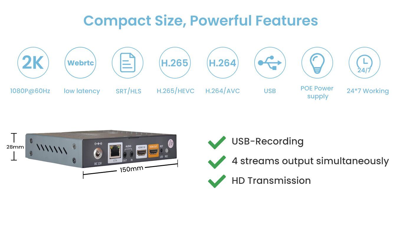 DMB-8900AL 1080P 60 FPS Webrtc low latency HDMI IP Encoder with SRT RTMP Out